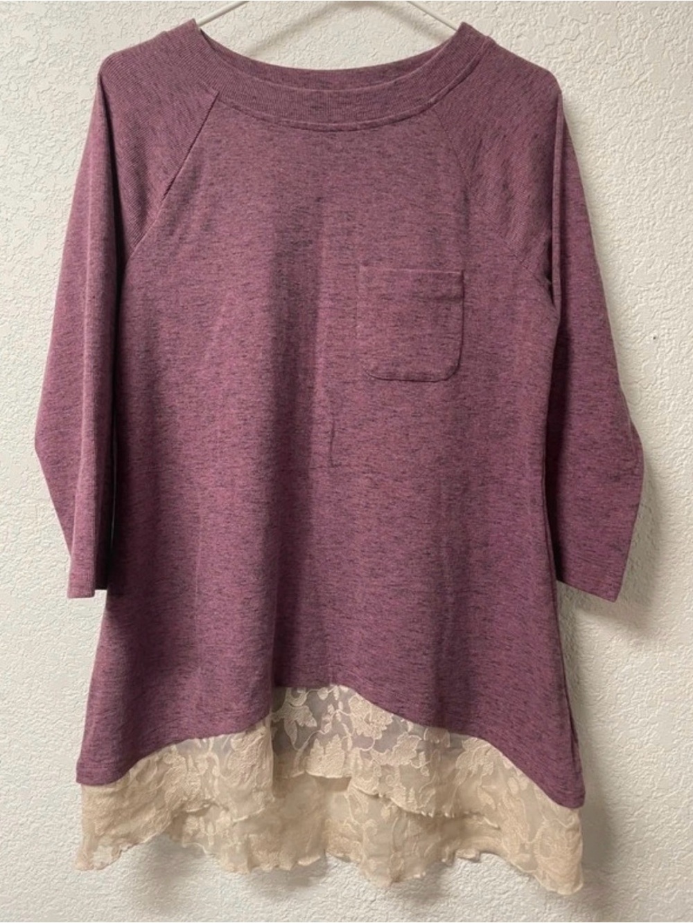 Lori Goldstein Floral Lace-Hem Tunic in Purple & Cream Size Large